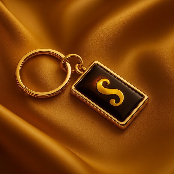 Gold Tone Rectangular Keychain with Initial "S" – Personalized Gift Accessory - Picture 1 of 9